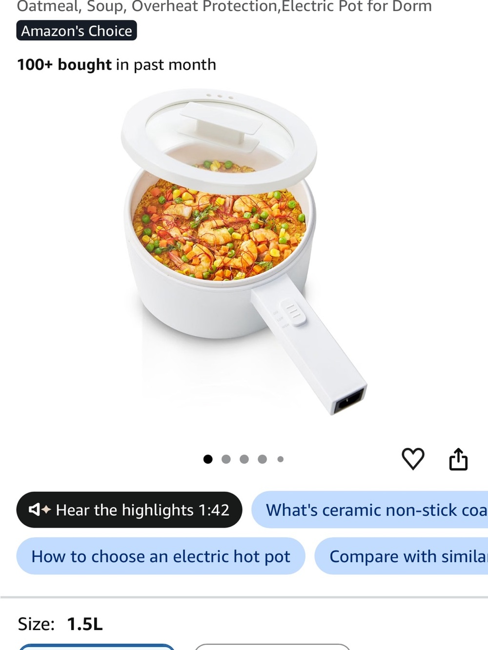 White Electric Hot Pot with Handle - Compact Ceramic Non-Stick Cooker